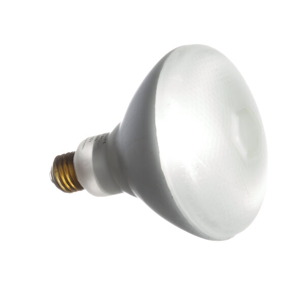 A close-up of a Giles warming light bulb with a white base.