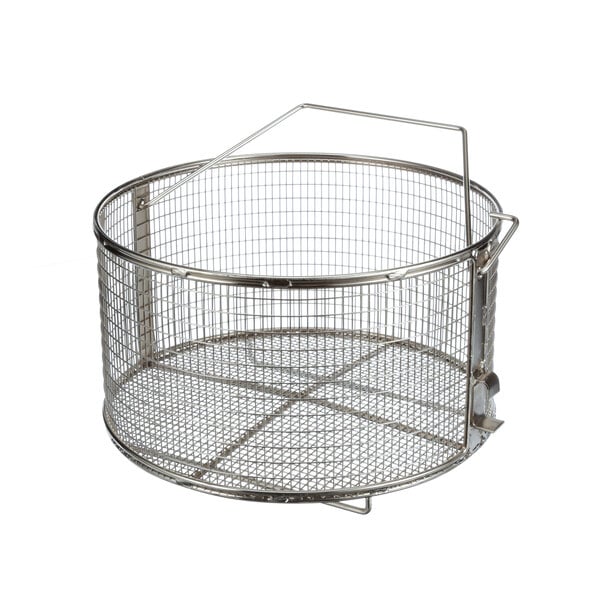 A BKI stainless steel fryer basket with a handle.