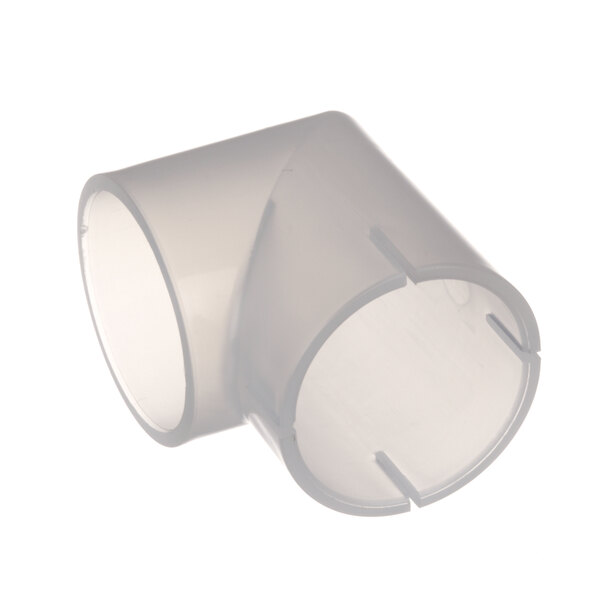 A clear plastic pipe with elbow fittings on a white background.