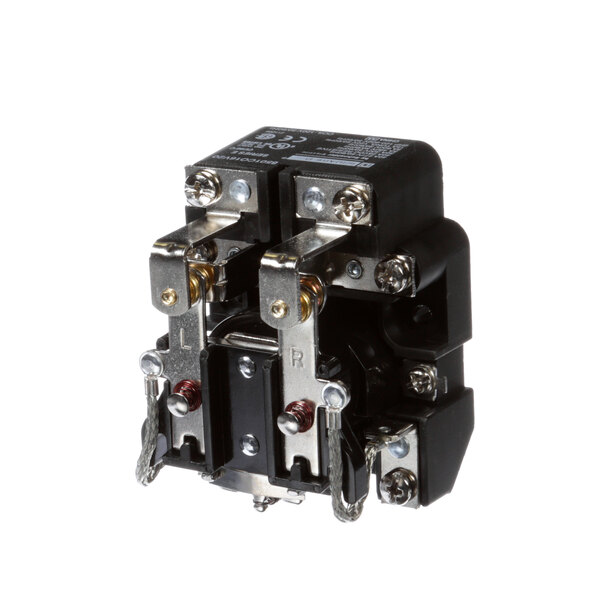 A close-up of an Avtec contactor, a black electrical device with metal parts.