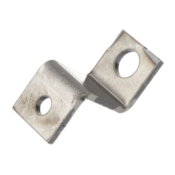 A white metal Bakers Pride carry-over tube support bracket with two holes.