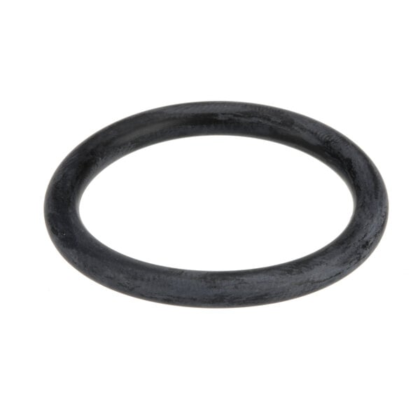 A black rubber o ring with a white background.