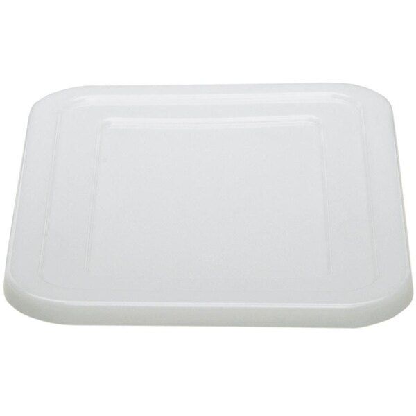 A white square plastic lid for a Cambro bus tub.