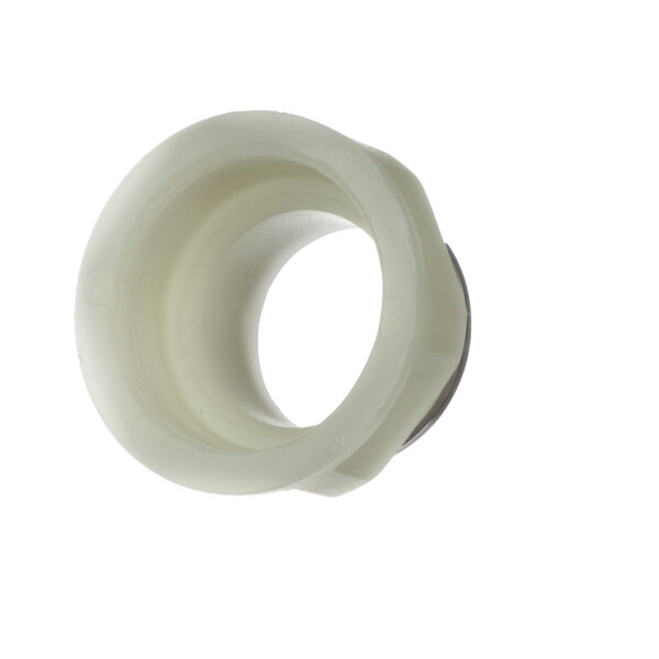 A close-up of a white plastic Hobart nut ring.
