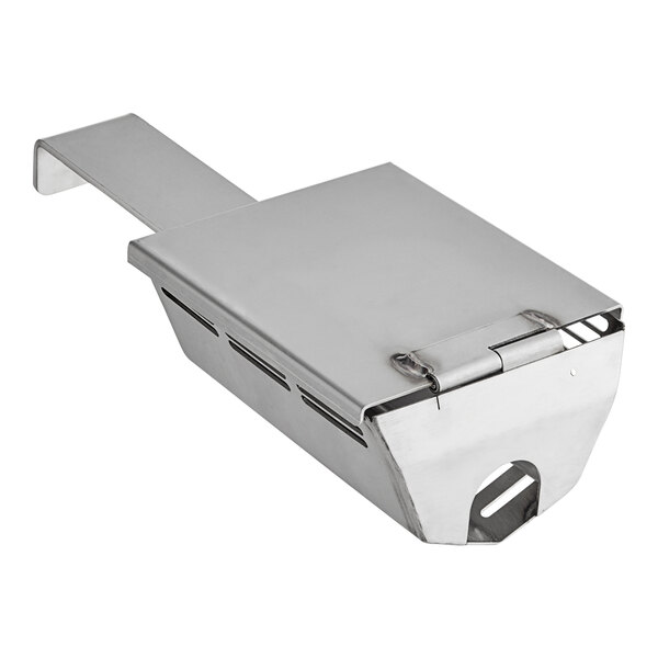 A stainless steel Alto-Shaam chip tray with a handle.
