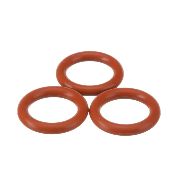 A close-up of 3 red rubber O-rings.