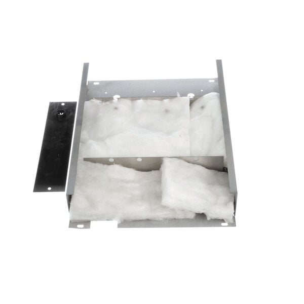 A black rectangular metal pan with a white insulation lining.