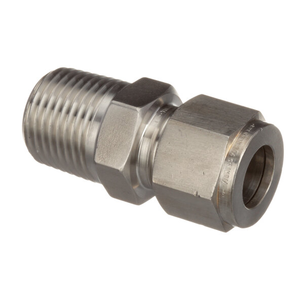A stainless steel Blodgett male threaded fitting.