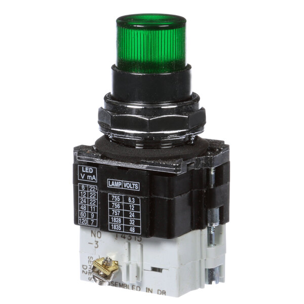 A green Hobart round push button switch.