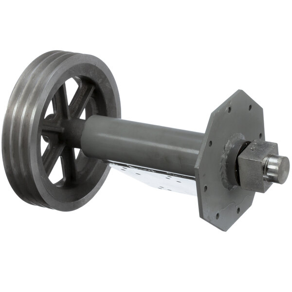 A grey metal Blakeslee bearing column with a black wheel.