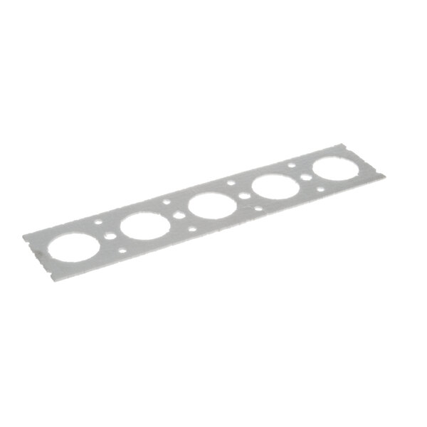 A white rectangular Baxter heat exchanger gasket with four holes.