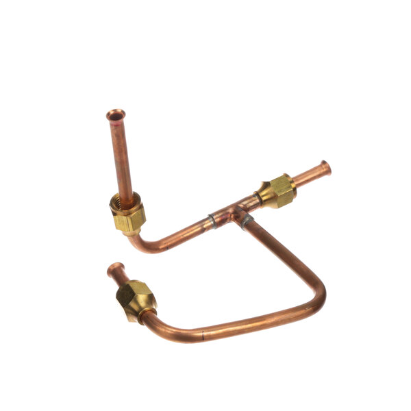 A copper Bunn manifold tube with two brass fittings.