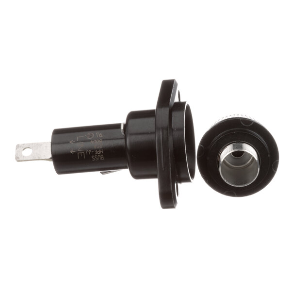 A black plastic Alto-Shaam fuse holder with a metal cap and a small hole.