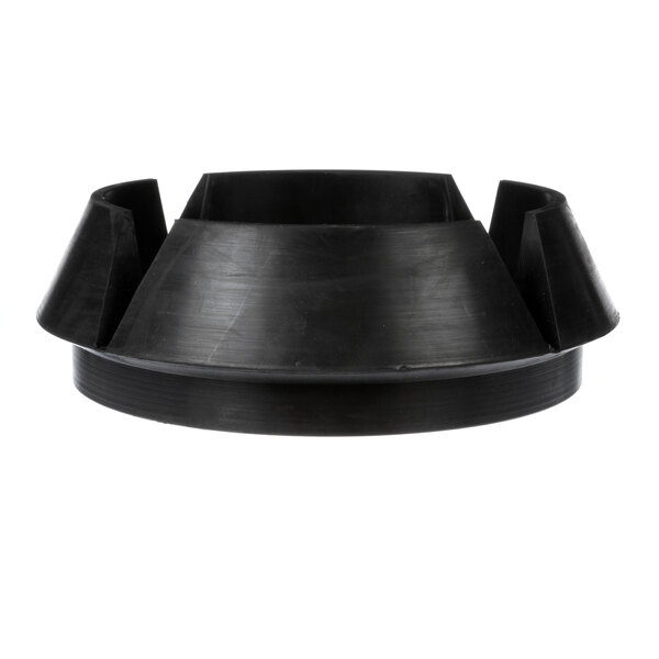 A black plastic bowl with a black circular lid.