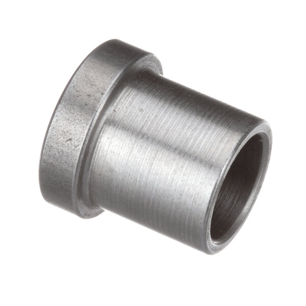 A close-up of a stainless steel Bakers Pride bushing with a hole in the middle.