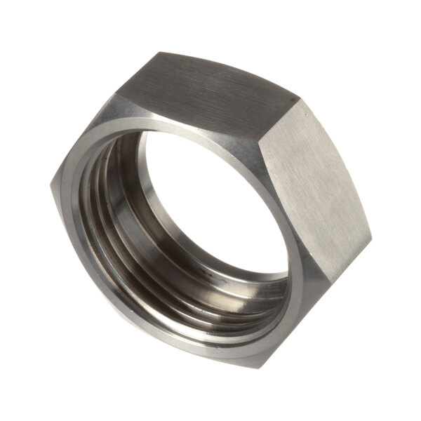 A close-up of a Groen stainless steel hex nut.