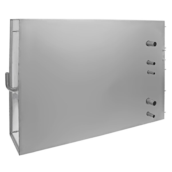A rectangular metal box with four metal rods.