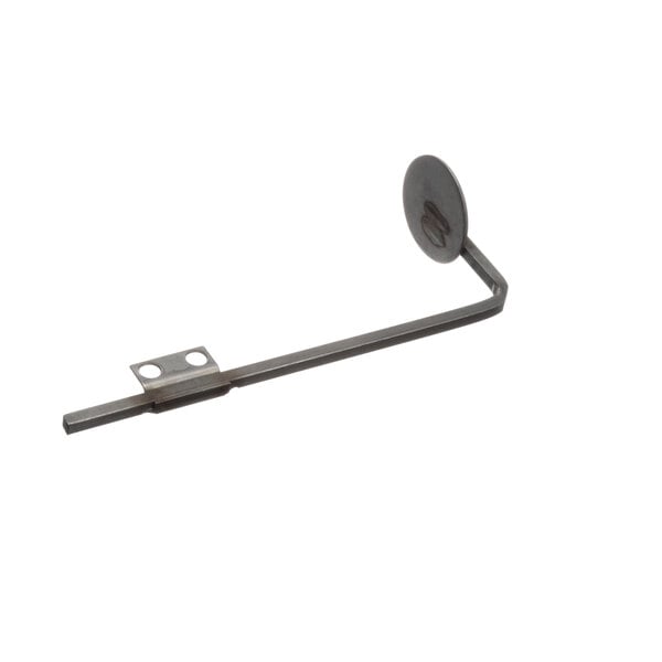 A metal bracket with a round object on a long metal rod.