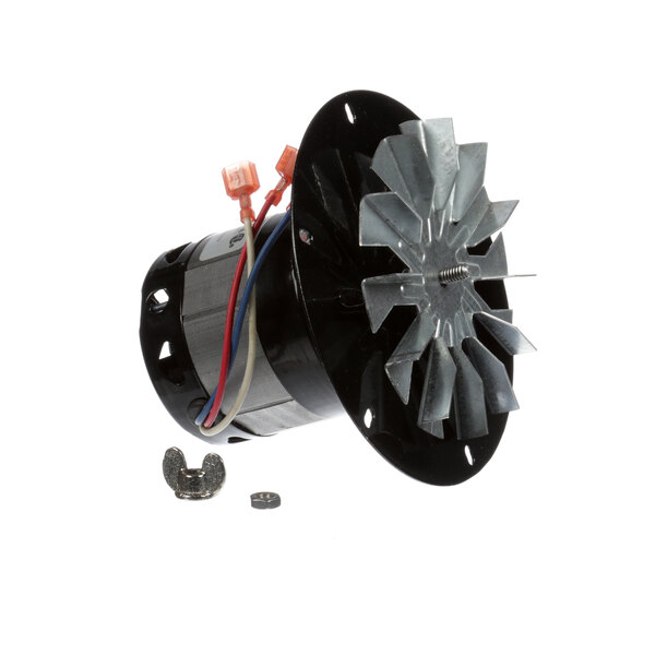 A black and silver BKI blower fan assembly with wires.