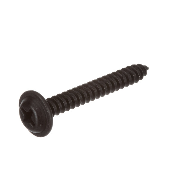 A black Delfield screw with a round head.