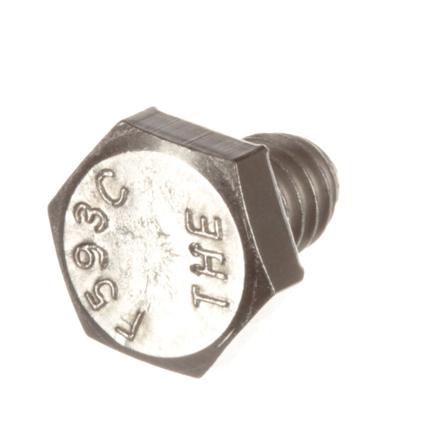 A close-up of a Cleveland 18-8 stainless steel hex bolt with the word 'screw' on it.
