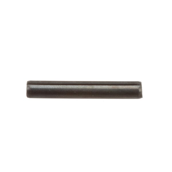 A close-up of a black metal tension bar with a small hole in it.