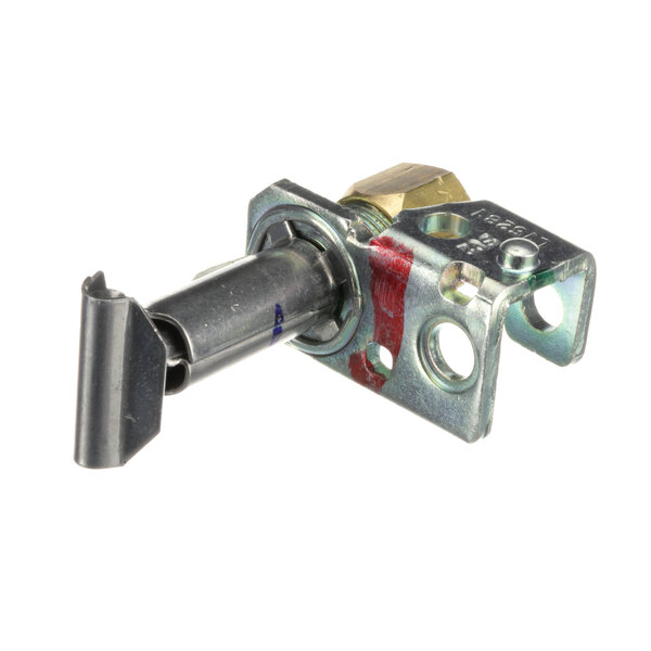 A metal piece with a metal handle used for a US Range Garland pilot burner.