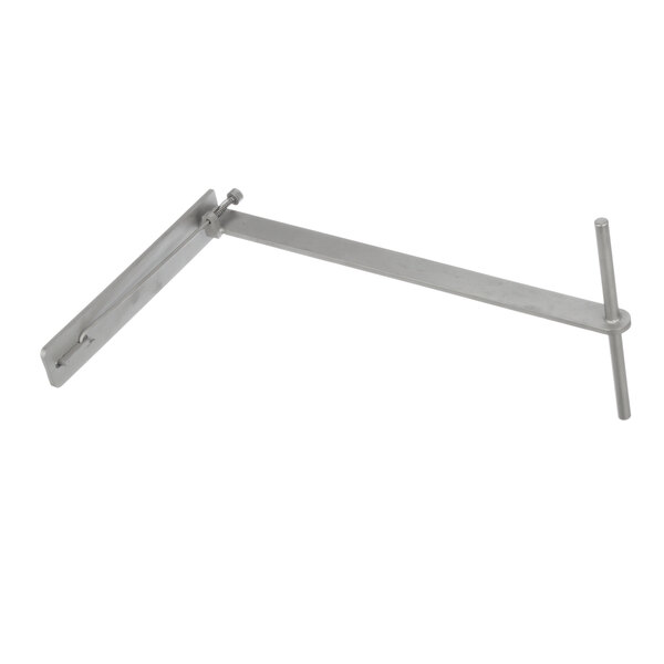 A stainless steel wall mounted arm with a handle and screws.
