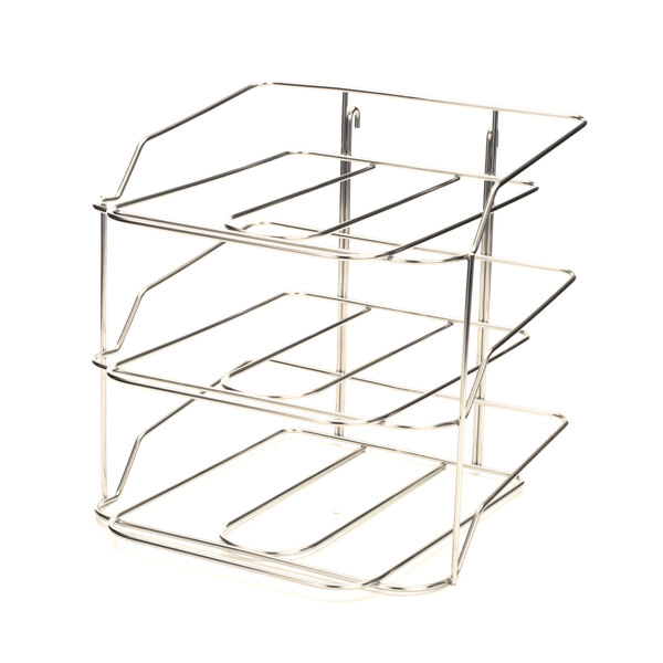 A metal rack with three shelves for an Avtec tray carrier.