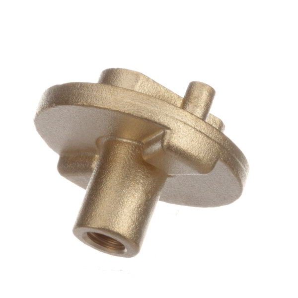 A brass colored metal Alto-Shaam hinge with a nut.