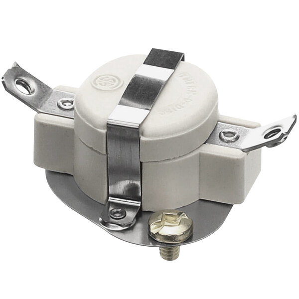 A white round Antunes 7001507 thermostat with metal straps.