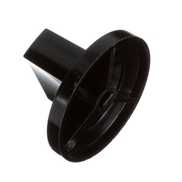 A black plastic US Range broiler knob with a hole in it.