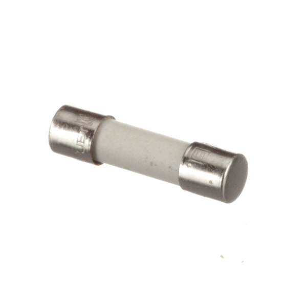 A Franke 6.3a white metal fuse with a silver metal cap.