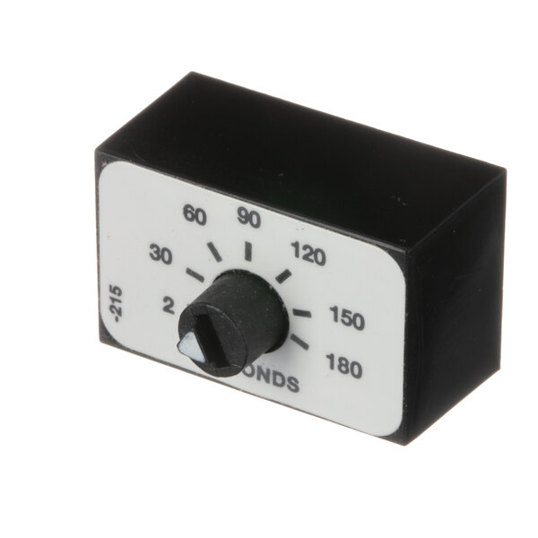 A black and white rectangular Hobart timer delay with a black knob.