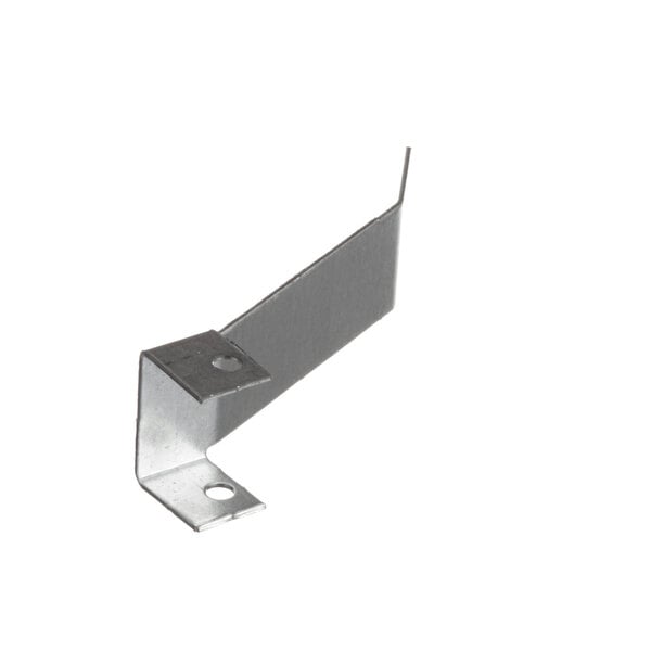 A metal corner bracket with a hole.