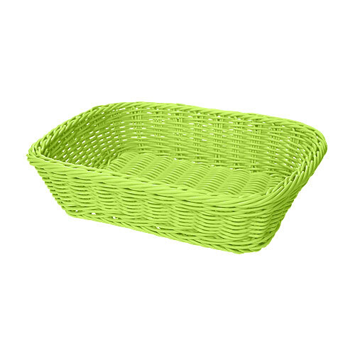 A green rectangular plastic bread basket with handles.