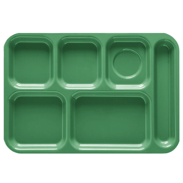 A green ABS plastic tray with 6 compartments.
