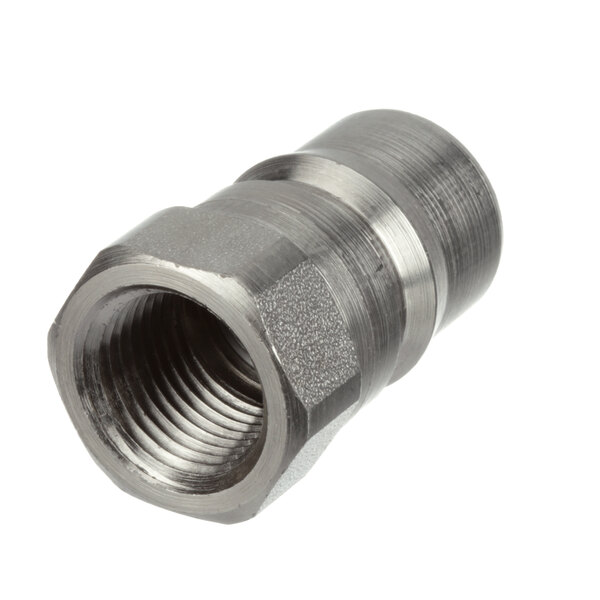 A close-up of a stainless steel BKI male disconnect nut.