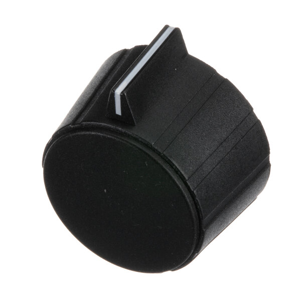 A close-up of a black plastic Anets T-Stat knob with a white stripe.