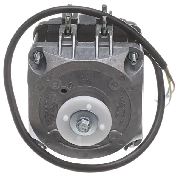 A Perlick condenser fan motor with a wire harness and black wire.