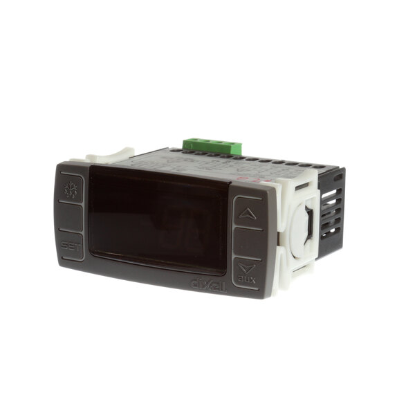 A grey and black Master-Bilt digital temperature controller with a green light.