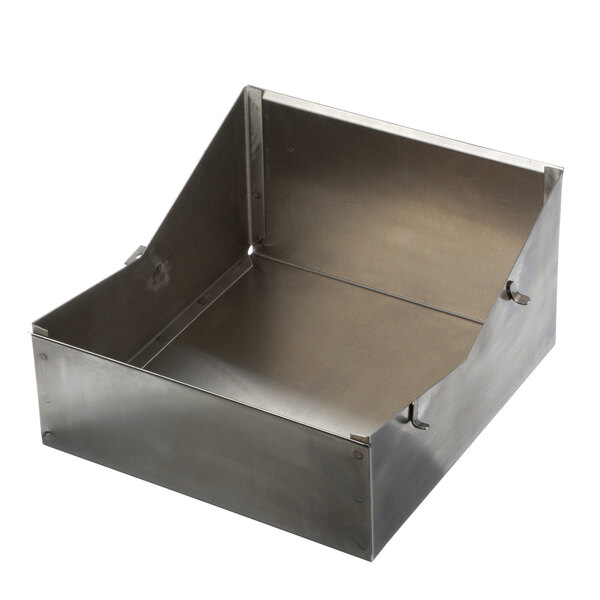 A stainless steel metal box lid with a handle.