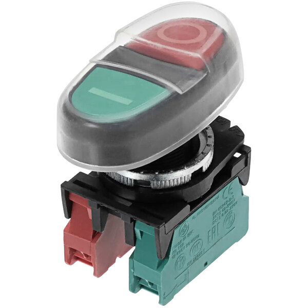 A close up of a Globe M02050 on/off switch with green and red lights.