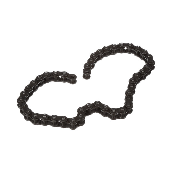 A black chain with links forming a heart shape.