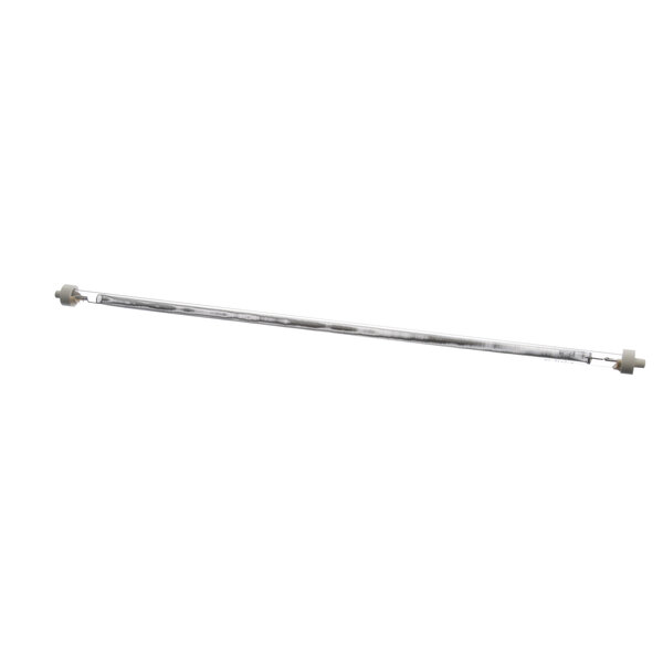A long metal rod with white rubber caps.