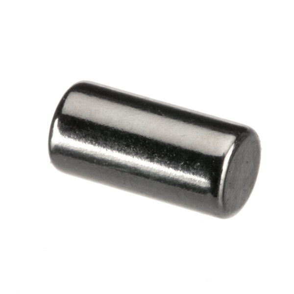 A close-up of a metal cylinder with a black metal rod inside.
