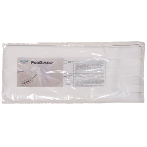 A white plastic bag with a label and logo for Unger DS10Y Replacement Sleeves for ProDuster.