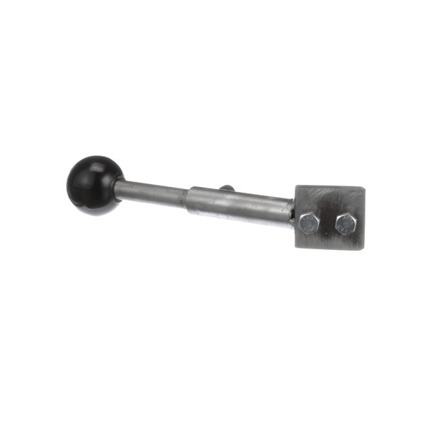 A metal and black broiler handle with a metal ball and socket.