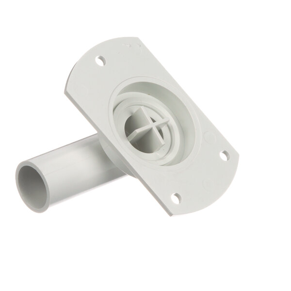 A close-up of a white plastic pipe with a hole.