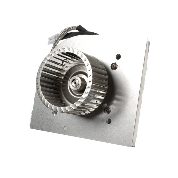 A metal TurboChef top blower motor fan with a wire.